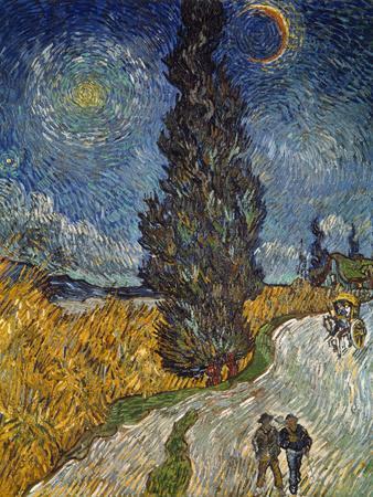 Country Road with Cypress and Star, 1890 - Giclee Print, 12x16