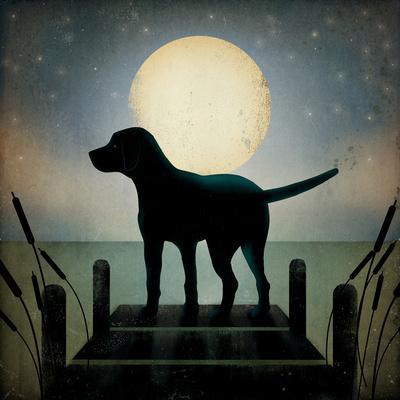 Moonrise Black Dog - Wall Art Print, 16x16