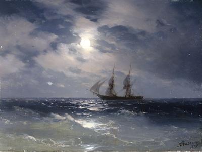Sailing ship in the moonlight on a calm sea, 1874 - Giclee Print, 16x12