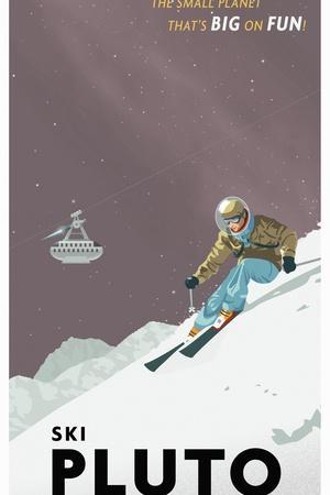 Ski Pluto - Giclee Print, 12x18