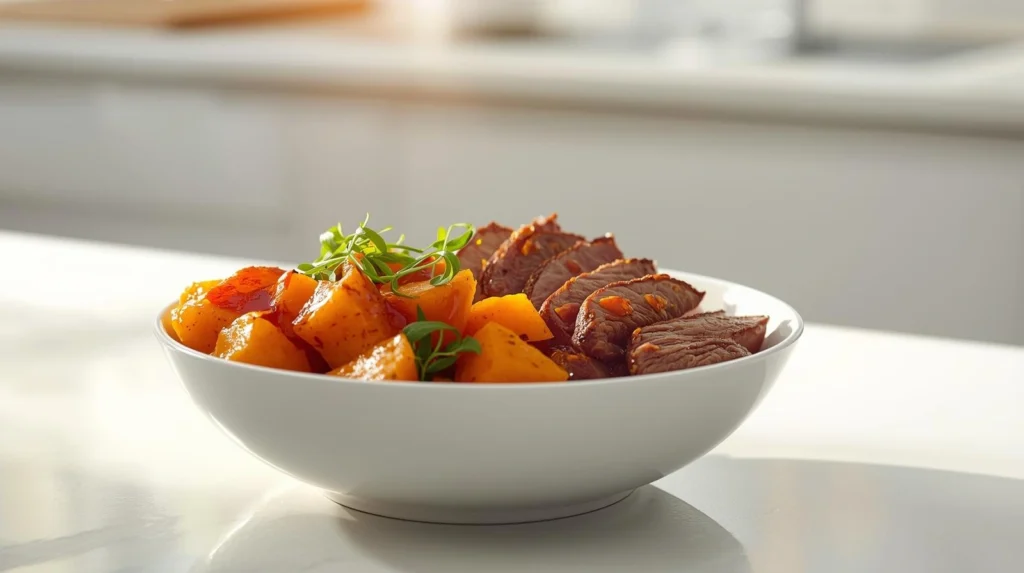 Hot Honey Sweet Potato Beef Bowl